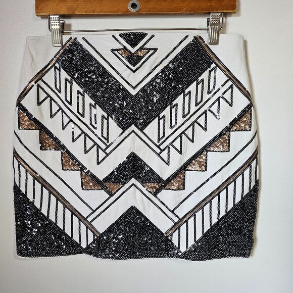 EUC EXPRESS SEQUINED MINI SKIRT GEOMETRIC PATTERN SIZE M - Picture 1 of 14